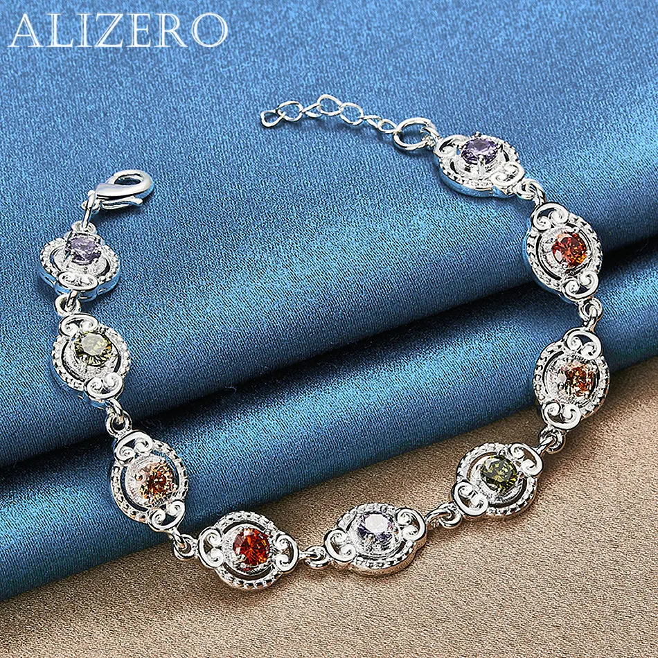 

ALIZERO 925 Sterling Silver Multicolor Zircon Bracelets For Women Fashion Accessories Bohemia Style Jewelry Christmas Gifts