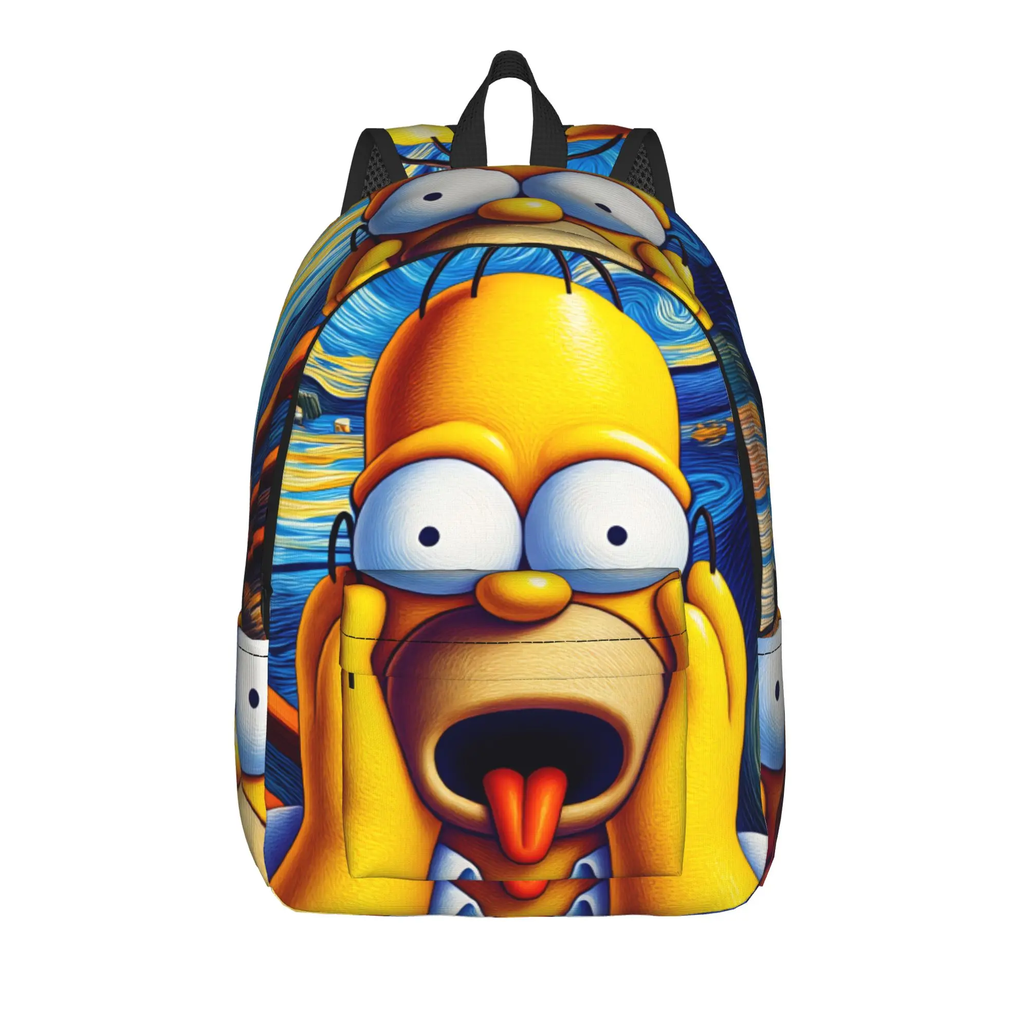 Homer S-Simpsons The Scream Starry Night Art Backpack Workout Backpacks Casual High School Bags Designer Lightweight Rucksack