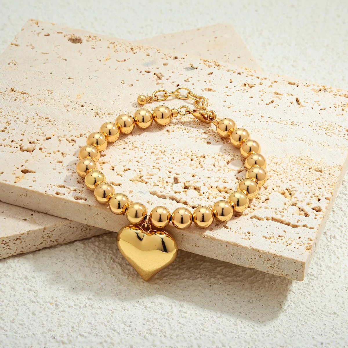 

New Fashion Original CCB Gold-plated Beads Chain Bracelet for Women Heart Pendant Female Metal Jewelry Gift