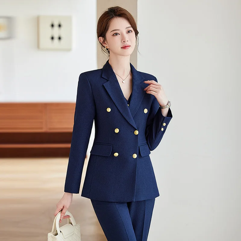 Azul marinho terno feminino primavera e outono roupas de negócios digno deusa fã high-end workwear terno jaqueta macacão