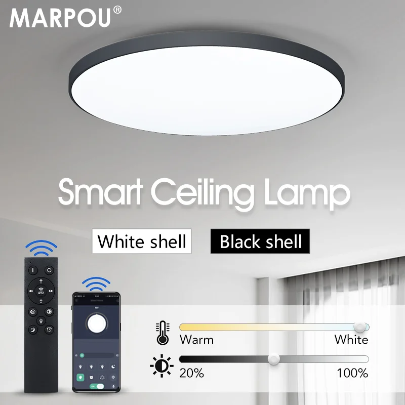 MARPOU Smart Ceiling Lamp LED Lamp for Bedroom Large Ceiling Lamps LED Lights with Remote Control Dimmable LED Lights for Room