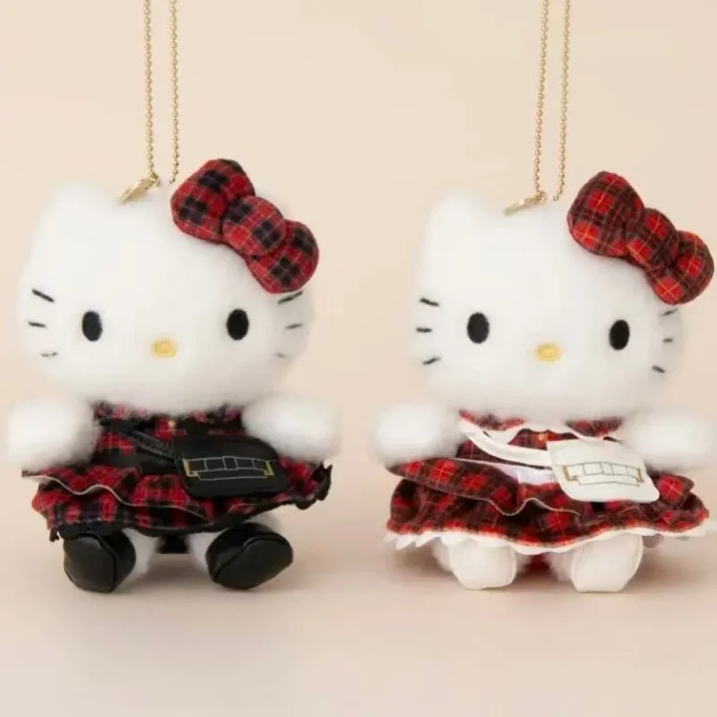 산리오 크리스마스 타탄 스커트 헬로키티 봉제 인형 키체인 귀여운 만화 체크무늬 키티 봉제 인형 펜던트 크리스마스 선물
