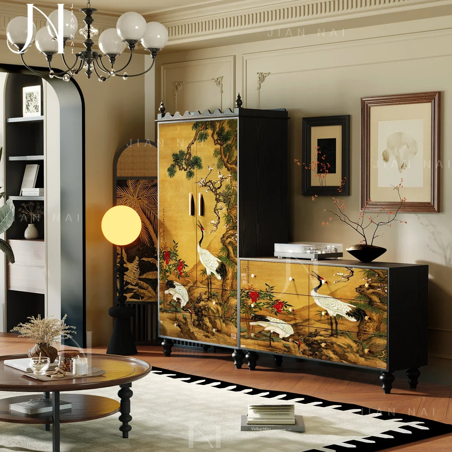 TAOSong Dynasty aesthetics crane six chest cabinet solid wood wardrobe living room against the wall storage integrated bedroom