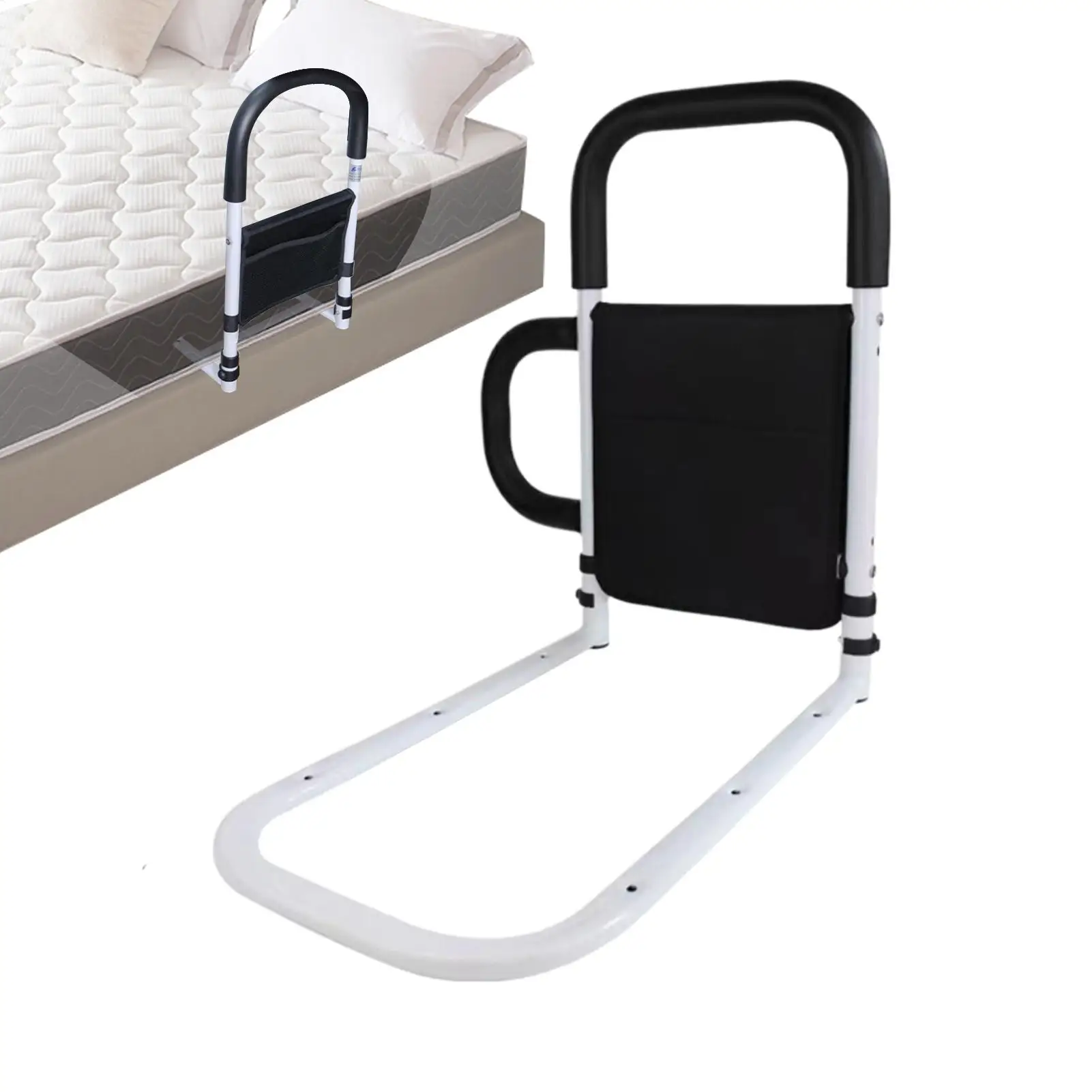Barra de Apoio para Cama de Idosos com Bolsos de Armazenamento, Corrimão Antiderrapante para Cama, Barra de Proteção Lateral para Prevenção de Quedas
