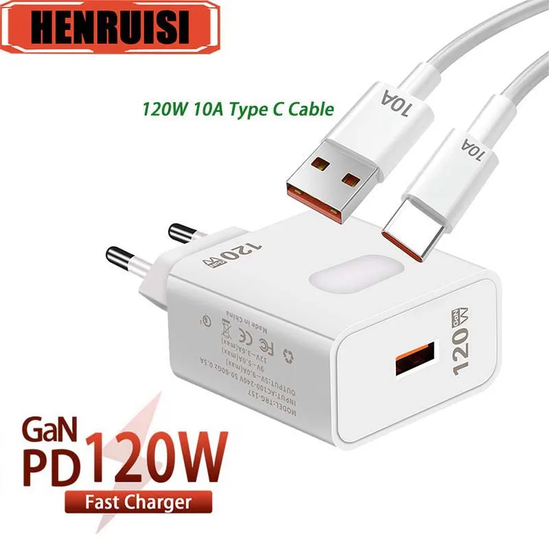 120W GaN USB Charger Quick Charge 3.0 10A USB C Type C Charge Cable Fast Charging Adapter for iPhone 15 14 Xiaomi Samsung Huawei