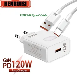 GaN-Carregador USB com Tipo C, Carga Rápida, Adaptador de Carregamento Rápido, Cabo para iPhone 15, 14, Xiaomi, Samsung, Huawei, 120W, 10A, 10A