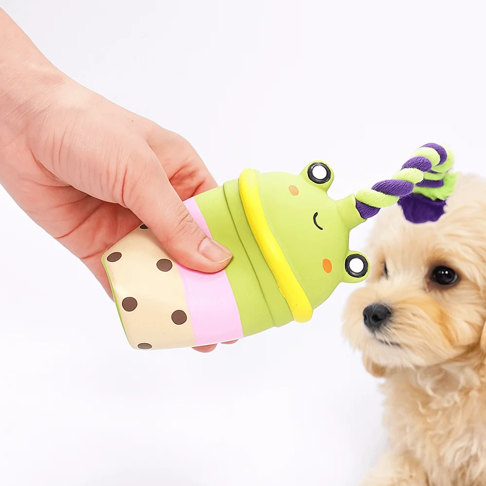 

Animal Milk Tea Shape Squeaky Latex Dog Toys Bite-resistant Wear-resistant Cleaning Tooth Chew Toy Soft Portable
