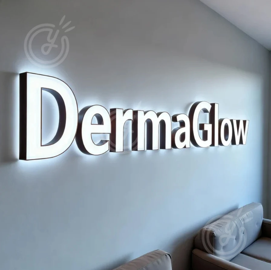 علامات الاكريليك المخصصة الإعلان علامة Led رسائل ثلاثية الأبعاد تصميم شخصي لافتات الأعمال شعار الأعمال ضوء معدني مضيئة