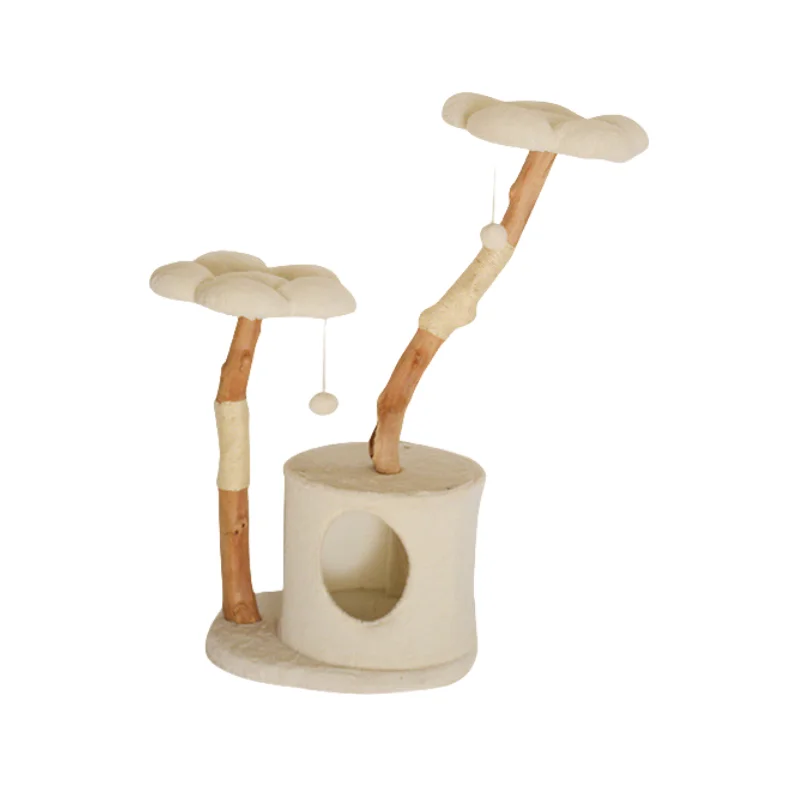 

Luxury Natual Solid Wood Cat Climbing Frame Floor To Ceiling Cat Tree House Tower Condo