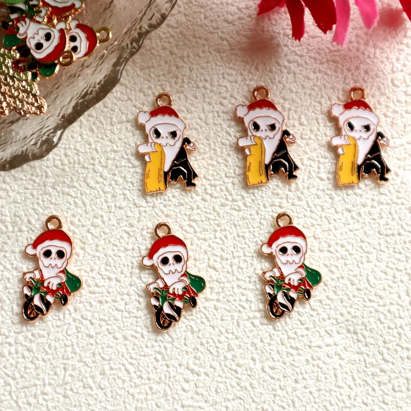 

10pcs Halloween Christmas Santa Claus Metal Pendant Shiny Cartoon Alloy Charms DIY Necklace Bracelets Earring Keychain Accessory