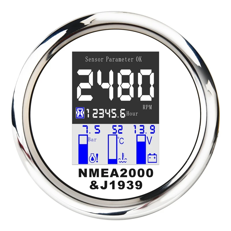 

NMEA 2000 85Mm 4 In 1 Multi-Functional Meter Digital Tachometer Water Temp Oil Pressure Gauge Voltmeter With Alarm