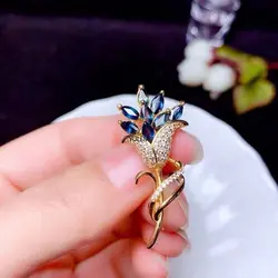 Per Jewelry Natural Real Sapphire Flower Brooch Pins Free Shipping 925 Sterling Silver 8 Pcs Gemstone