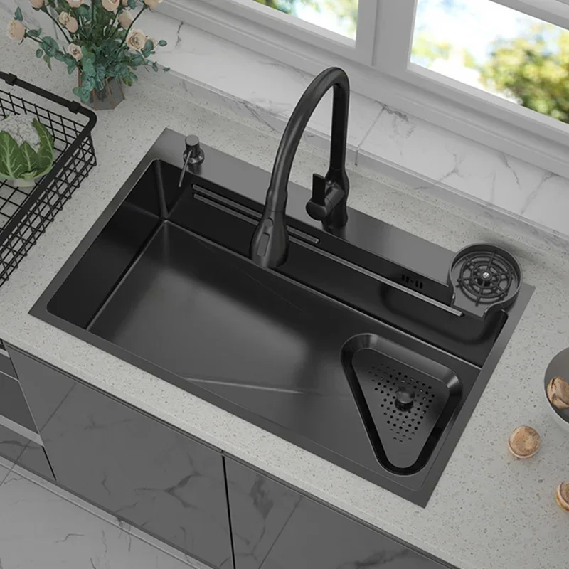 304 Stainless Steel Kitchen Sink Home Wash Basin Under The Counter Basin Large Single-slot Sink With Kitchen Faucet Drain