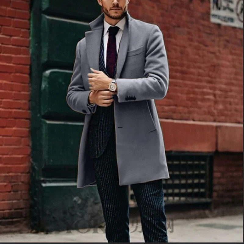 

Men's British Men's Mid-length Long-sleeved Woolen Coat Autumn and Winter Woolen Trend Coat Mens Winter Coat Long Overcoat Men