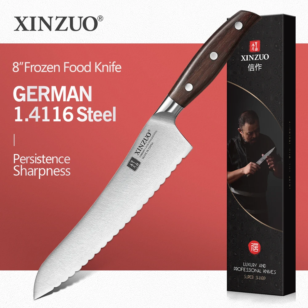 Xinzuo 8 ''gefrorenes fleisch messer kohlenstoff reiches din 1,4116 stahl haus küche gefrorener fleischs ch neider haushalts küchenmesser