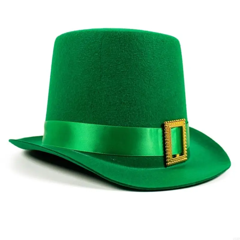 652F Green Carnivals Irish Hat Patricks Day Hat Irish National Day Flat Top Shamrock Hat Adult Unisex Carnivals Hat