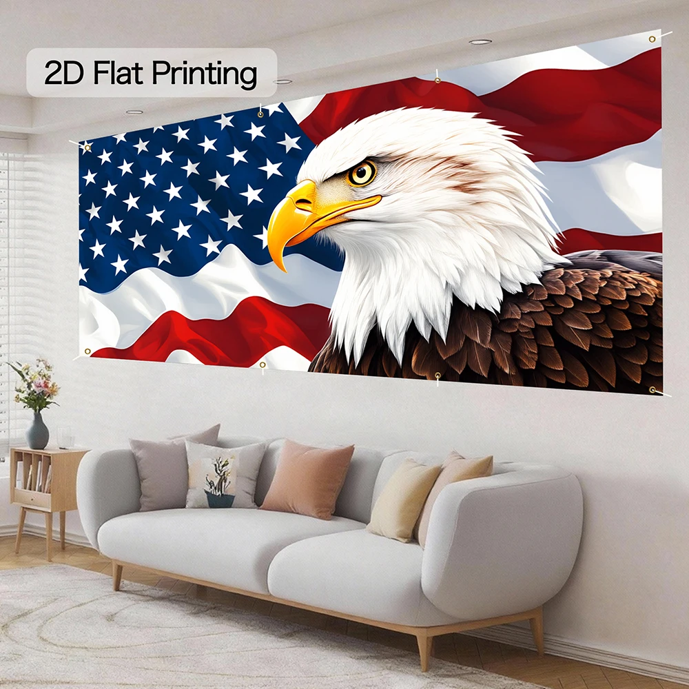 1pc Patriotic American Garage Door Banner 13x6FT Large Polyester Backdrop for Outdoor/Indoor Wall Decor Memorial Day & Events