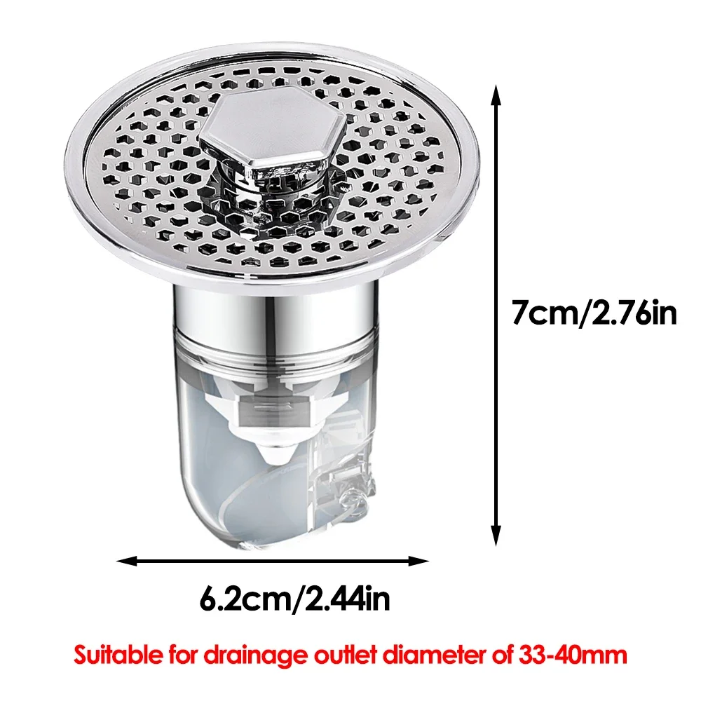 2pcs Washbasin Drain Stopper Pop-up Sink Filter Bathroom Stainless Steel Odor Proof Bouncing Core Hair Anti-blocking Strainer