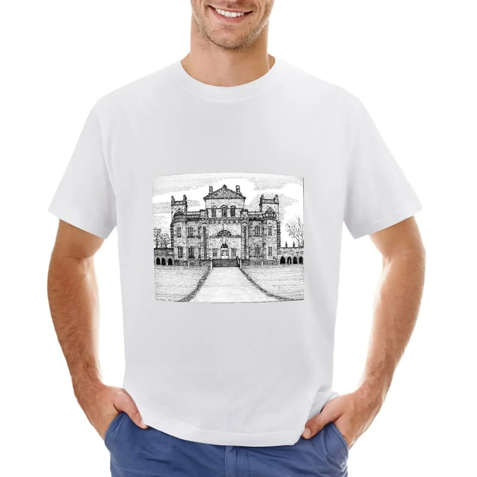 

165 - SEATON DELAVAL HALL - BACK VIEW - DAVE EDWARDS INK 1989 T-shirt vintage blacks korean fashion plain Men's t shirts