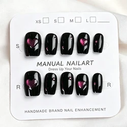 Women's Solid Cute Nail Art Pure Handmade 3D Love Shape Detachable Short Style Press On Nails Light Nail Cat Eye Patch