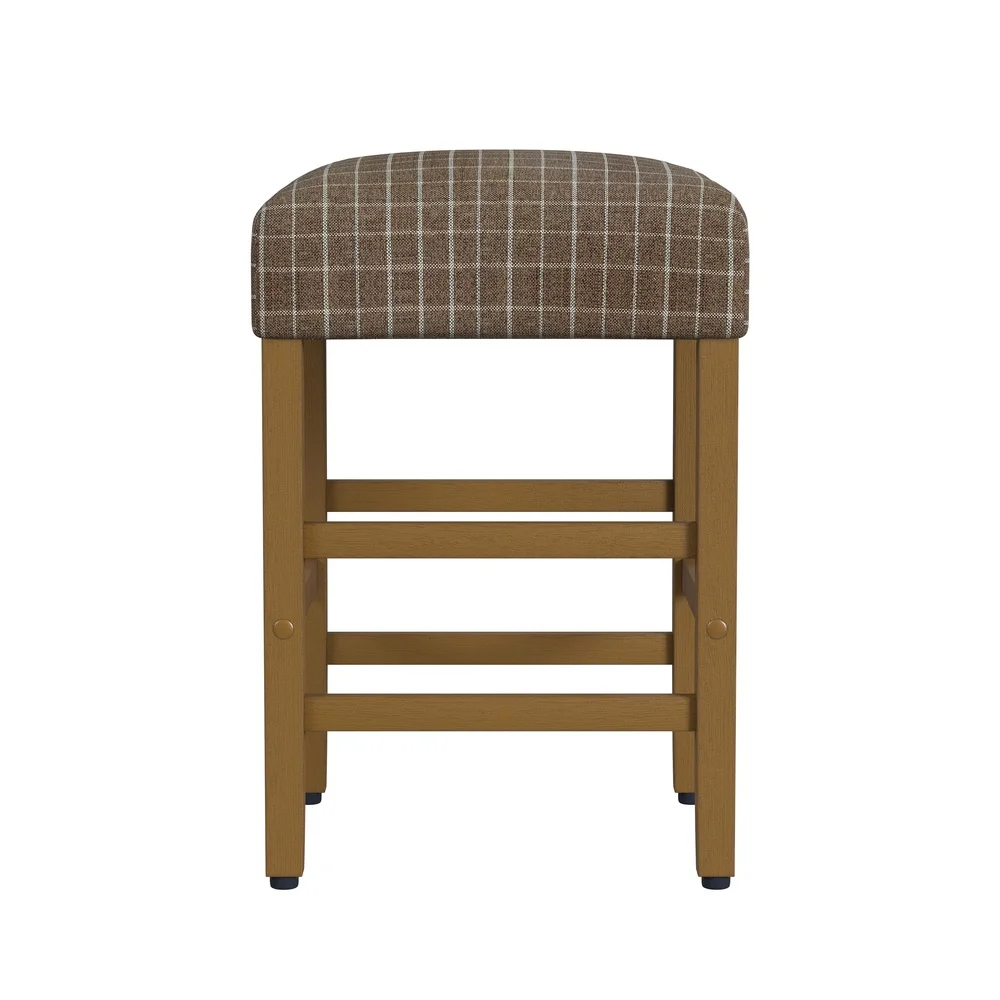 Backless Upholstered Counter Stool Indoor Square Classic Design Comfortable Cushion Kitchen Dining Room Seating Easy Assembly