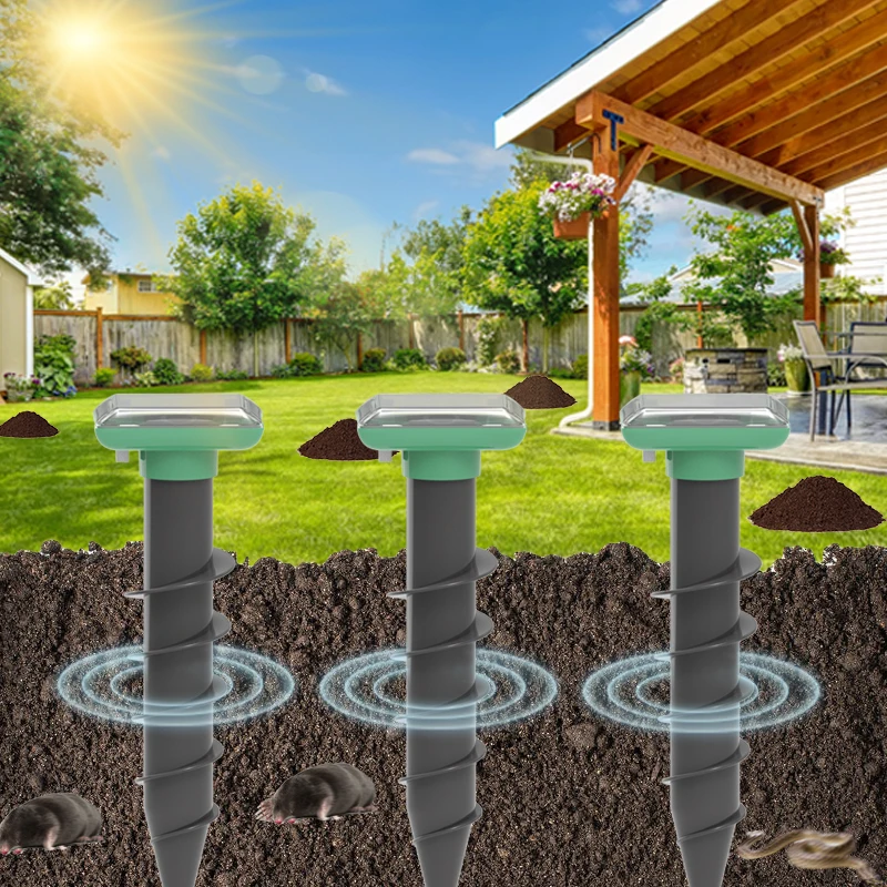 Ultraschall-Solar-Maulwurf- und Schlangenvertreiber für den Außenbereich mit Summer und Vibration, Vertreiber für Gopher und Mäuse für Garten, Bauernhof, Obstgarten, Terrasse – Detail 2
