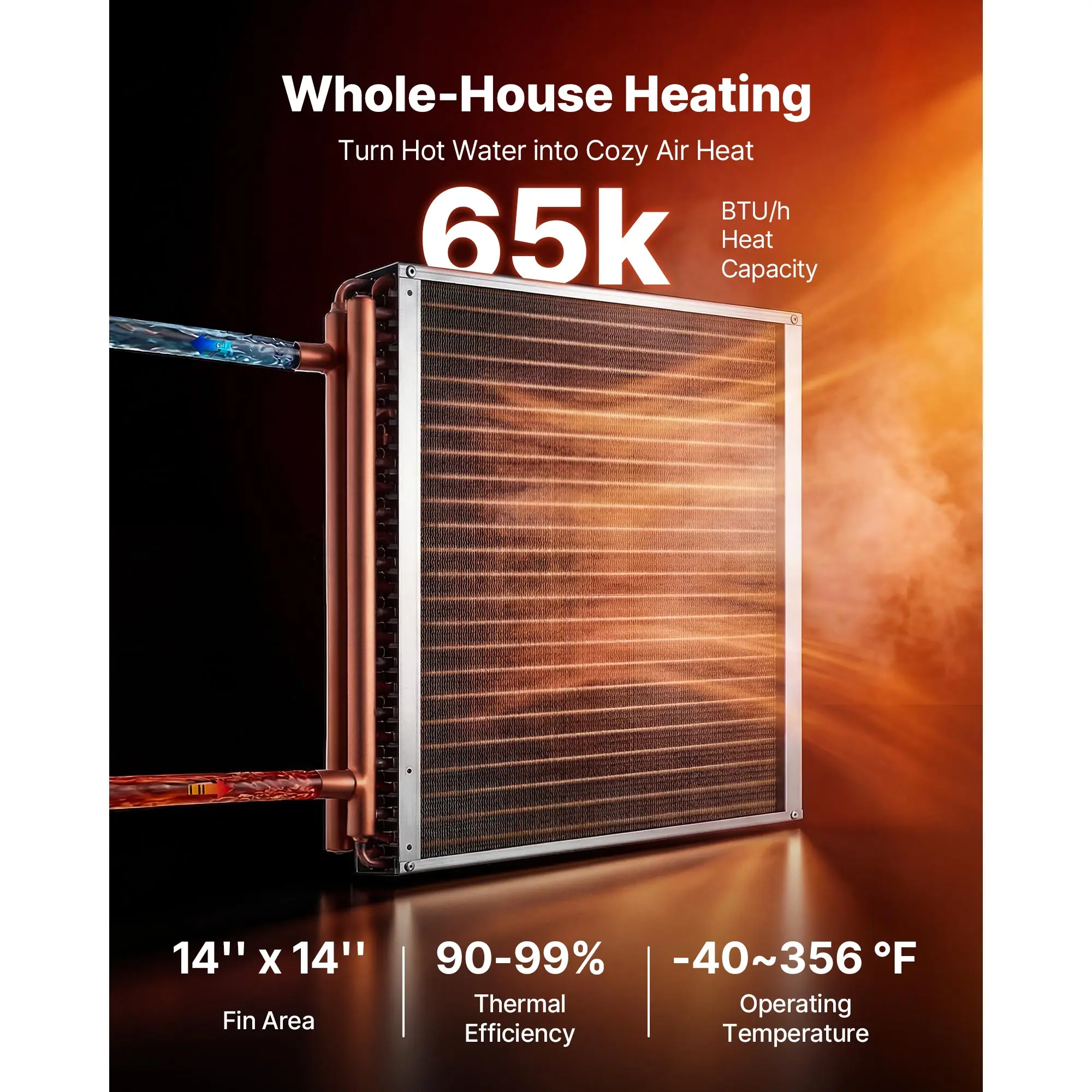 SucceBuy Water to Air Heat Exchanger with Copper Tubes & Aluminum Fins for Outdoor Wood Furnace Hydronic Heating&Cooling Systems