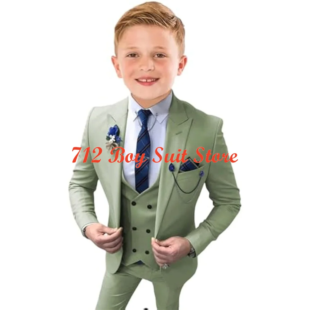 Boys Tuxedo Suit for Kids Slim-fit 3 Piece Peak Lapel Wedding Outfit Formal Suit Jacket Vest Pants Set