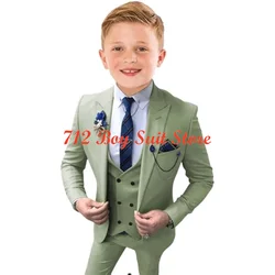 Terno smoking slim-fit para crianças, lapela de pico, roupa formal de casamento, jaqueta, colete, calças, meninos, 3 peças