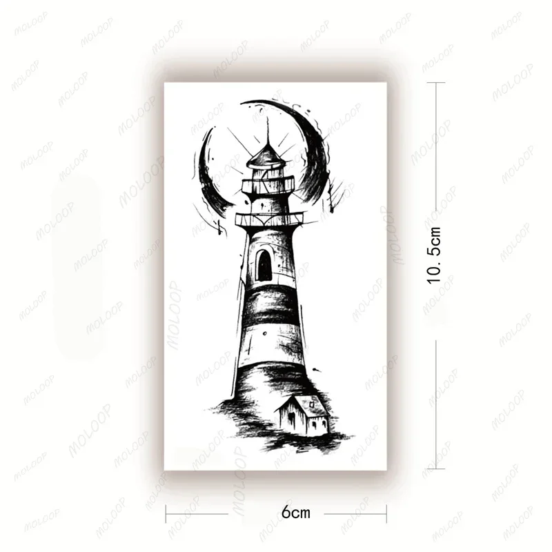 Lighthouse Tattoo Sticker House Building Waterproof Temporary Men Women Fake Tattoos Makeup Body Art