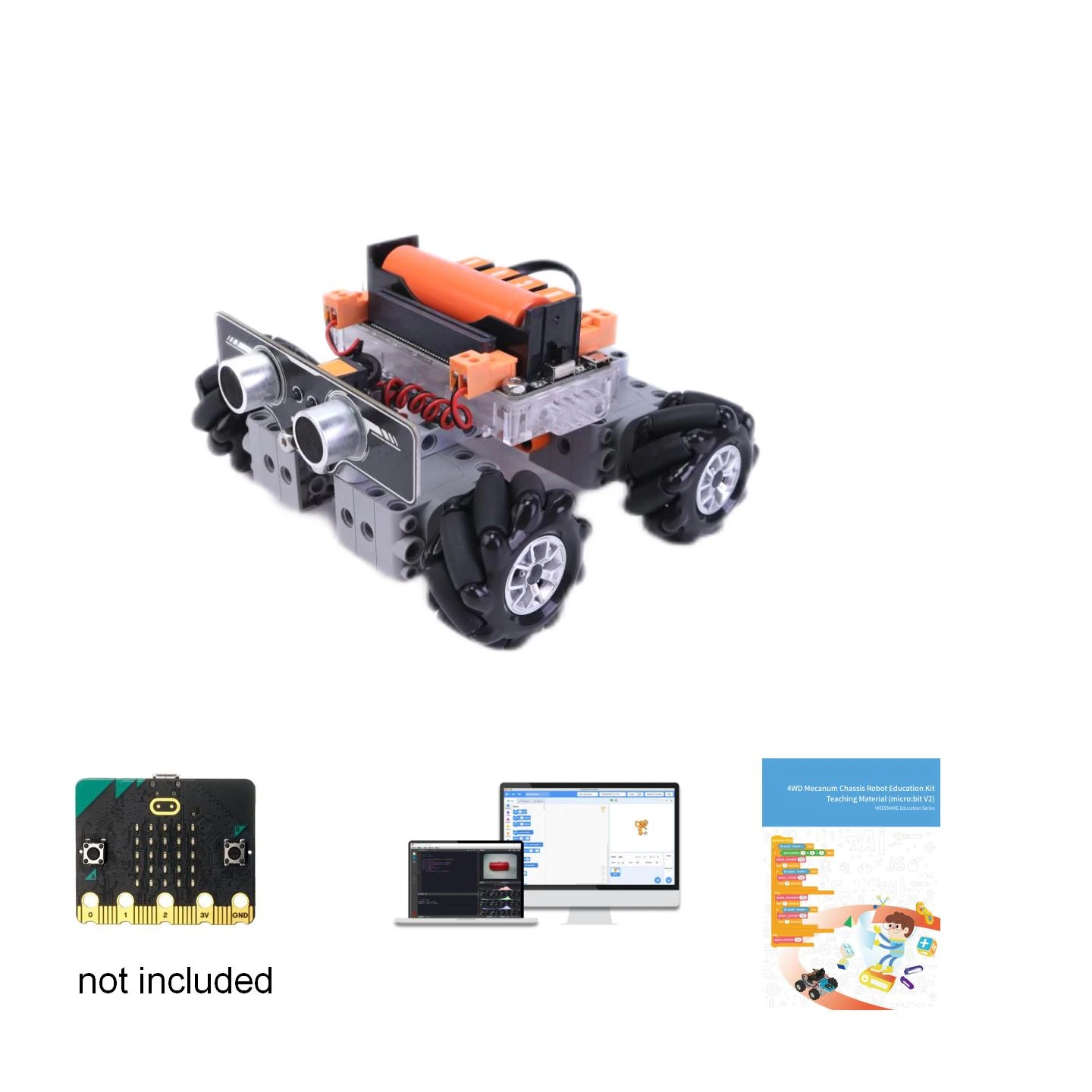 Educational 4WD Mecanum Track Robot Chassis Following & Obstacle Avoiding Car Starter Science Kit For Microbit Controller Board