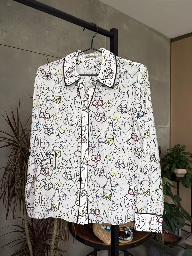 

Susan Ao Pure Original Faion Casual White fiti Silk Collar irt Women's Top Commute Sle Loose Fit Long Sve Ne