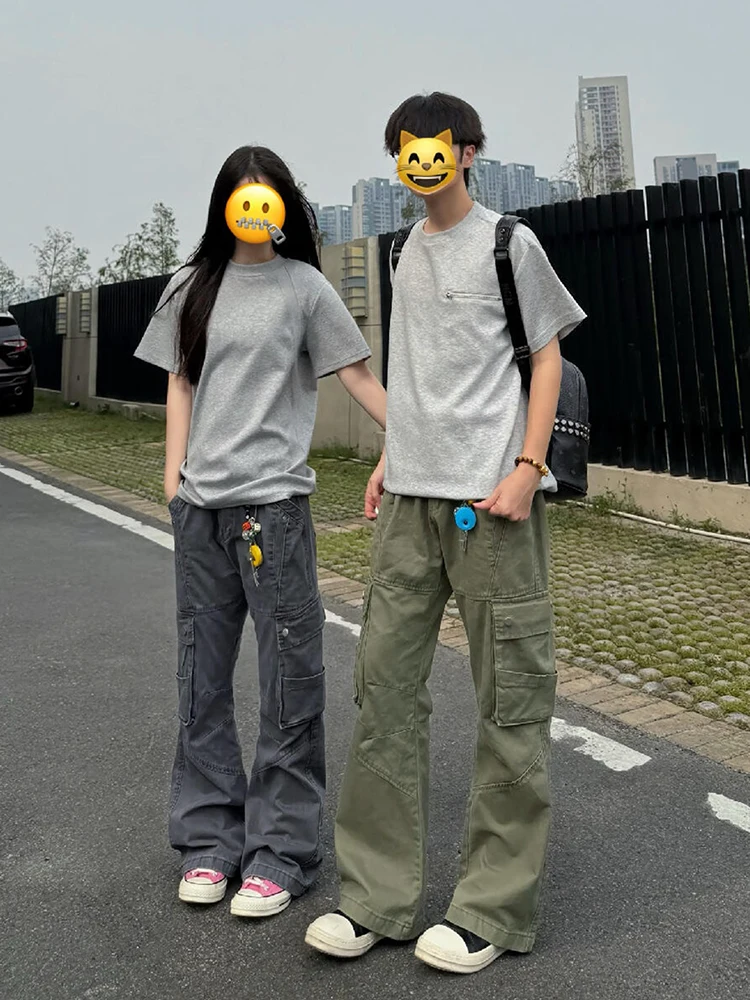 

Американские ретро-деконструированные рабочие брюки с несколькими карманами, свободные прямые джинсы, мужские и женские брюки High Street Logging Sle