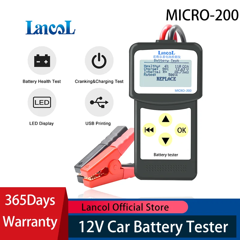 Professional diagnostic tool Lancol Micro 200 Car Battery Tester Vehicle Analyzer 12v cca battery system tester USB for Printing