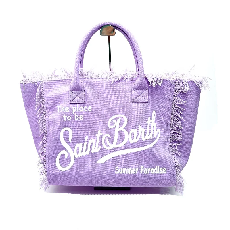 SAINT BARTH New women's high-capacity leisure travel striped plaid handmade tassel handbag