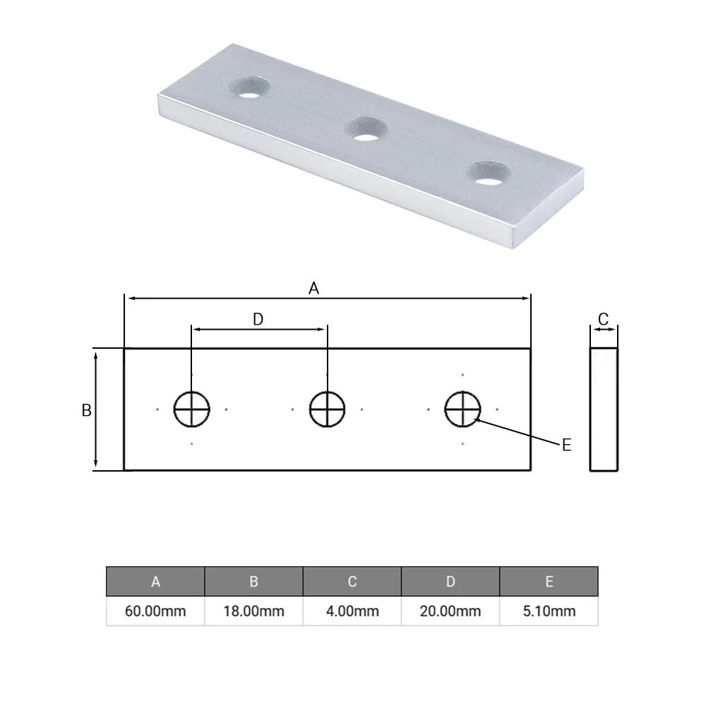 10Pcs/Lot Openbuilds Aluminum Alloy 3 Hole Joining Strip Plate for 20 Series Aluminum Profiles CNC Router 3D Printer Parts