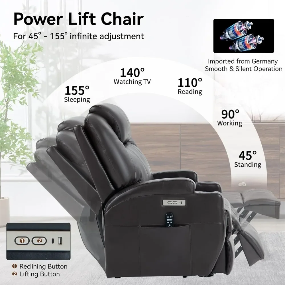 Chaise pour personnes âgées avec fonction massage et chauffage, avec ports USB et Type-C, 2 porte-gobelets