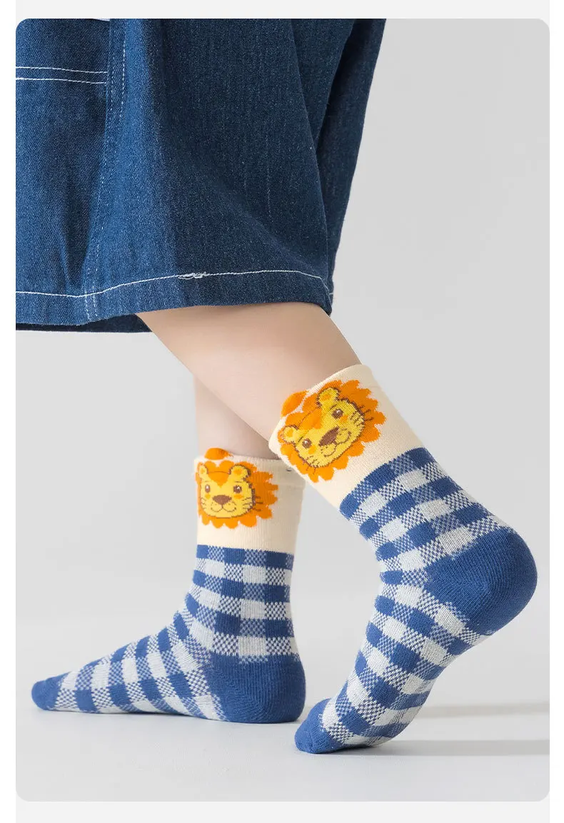 5 Paar Herbst Jungen Socken Tiere Löwen socken Kinder mittlere Socken Baby Baumwoll socken – Detail 6