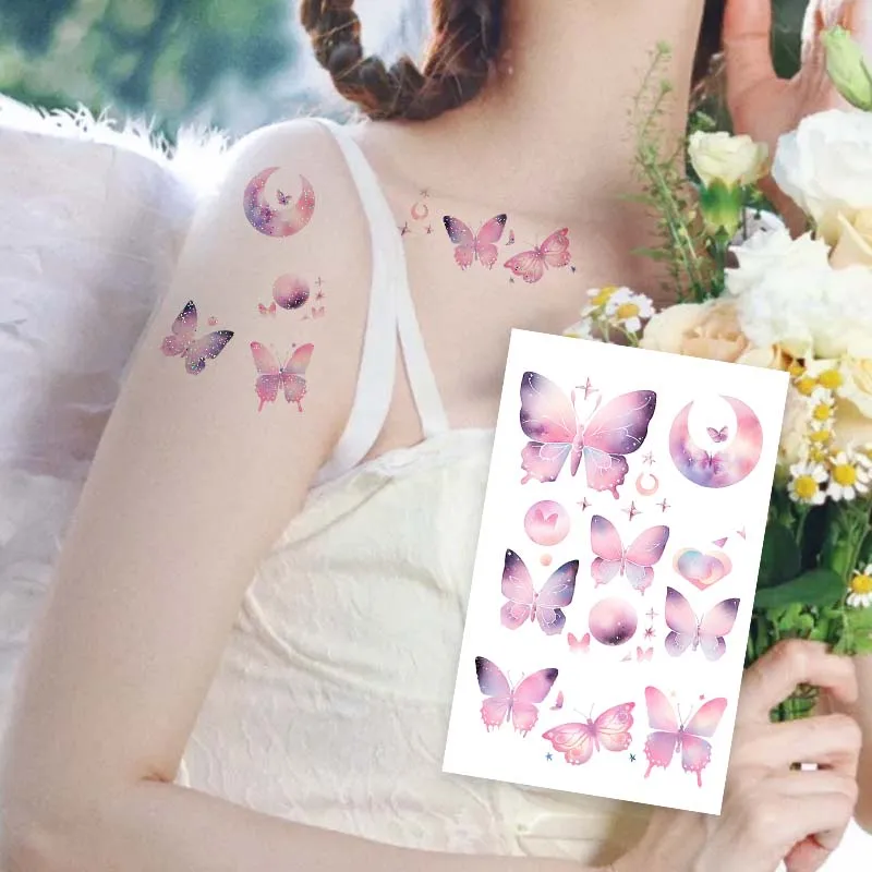 4pcs Glitter Butterfly, Deer, and Unicorn Waterproof Temporary Tattoo, Long-Lasting Waterproof, Realistic  Fake Tattoo