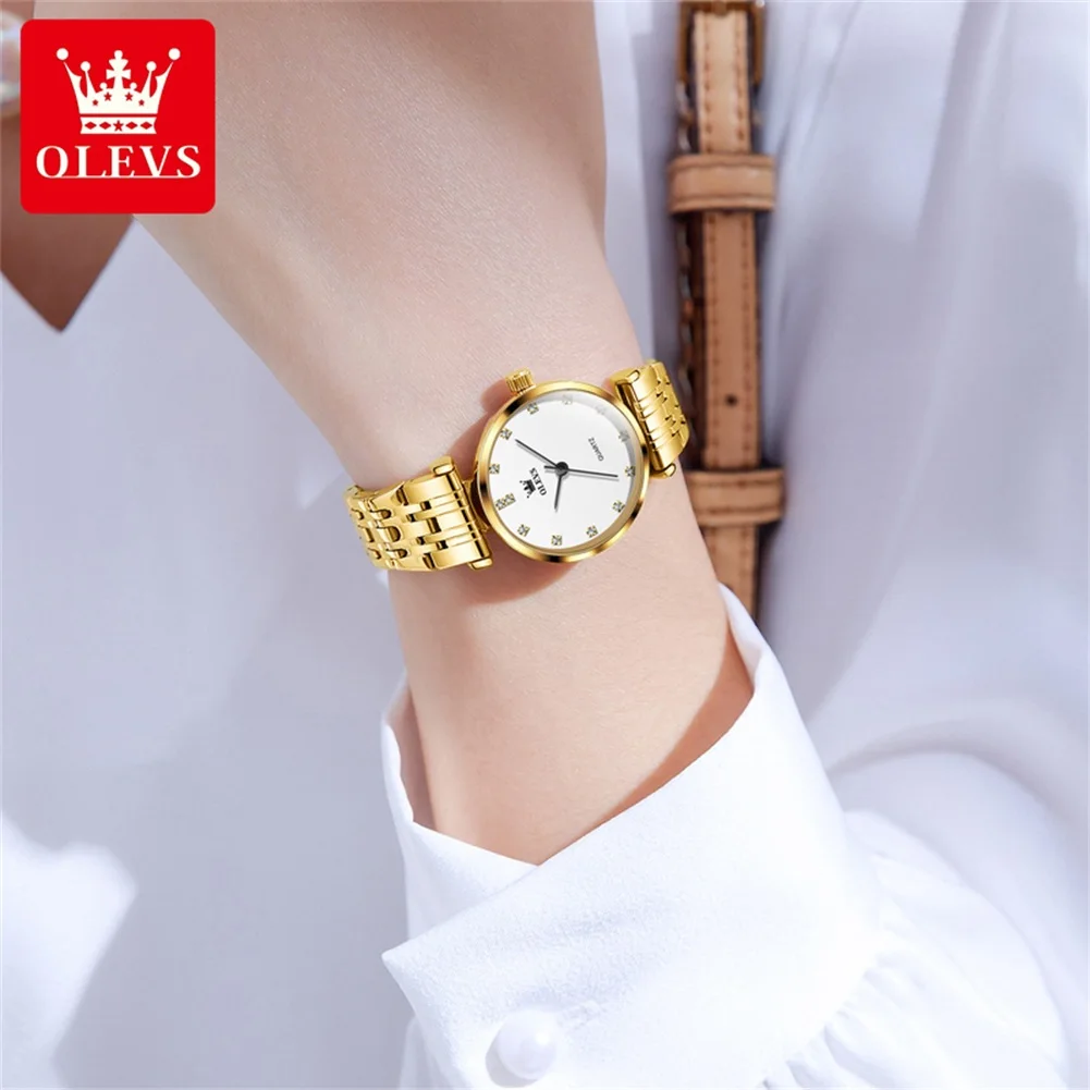 OLEVS relojes de mujer elegante reloj de cuarzo Original de moda para Laides impermeable de acero inoxidable Simple de lujo uso diario 5596