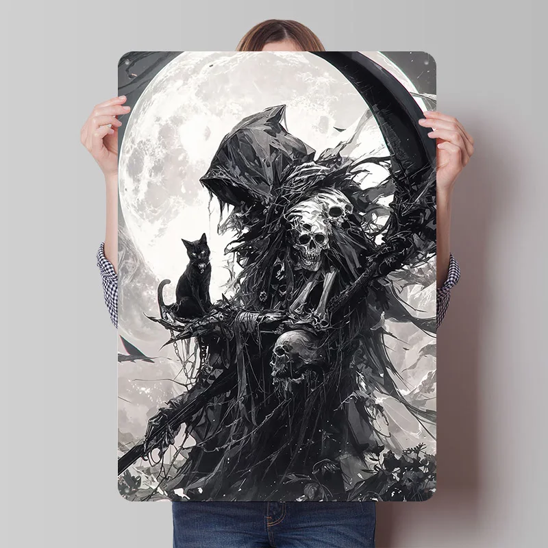 Soul Reaper and Black Cat Printed Poster Customized Wall Art Retro Vintage Metal Tin Signs for Home Gaming Decoration Room House