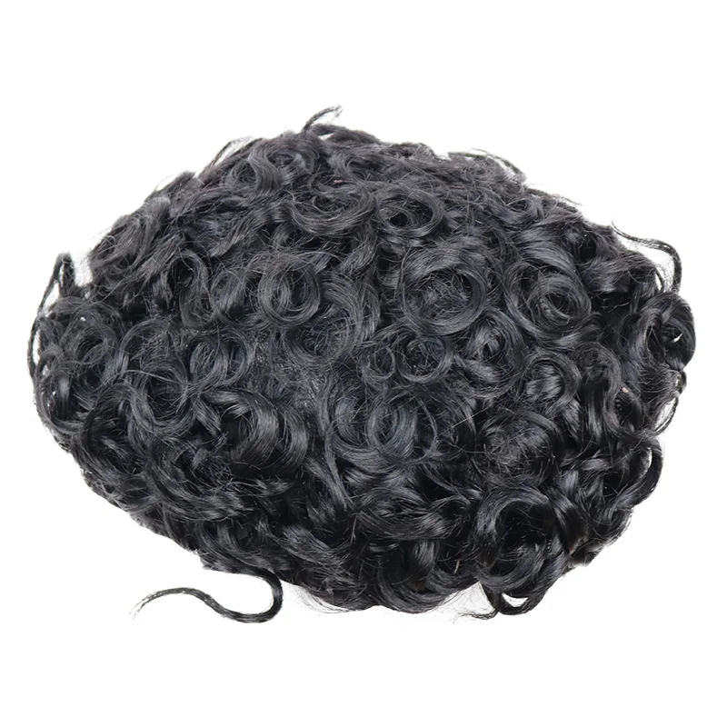 Toupee Mono Male Hair 22mm Curly Wig Natural Human Hair Breathable Fashion Men Toupee Capillary Prosthesis Replacement Systems