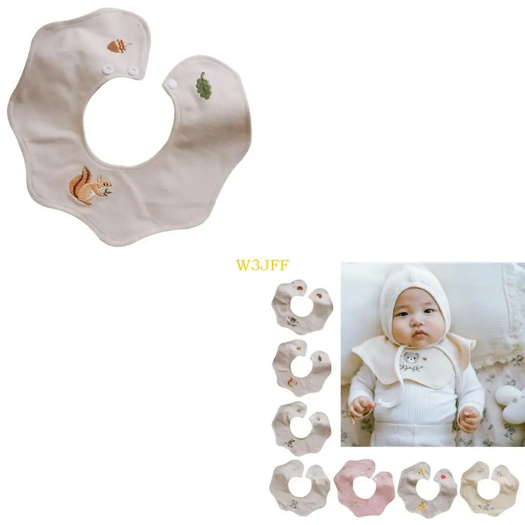 

W3JF Breathable Cotton Bib Newborn Burp Cloth Nursing Bib Baby Round Bib Shower Gift