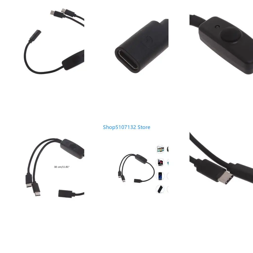 87HD Type C Female to USB C Charging Cable with On/Off Button,LED for Charging Various Electronic Device