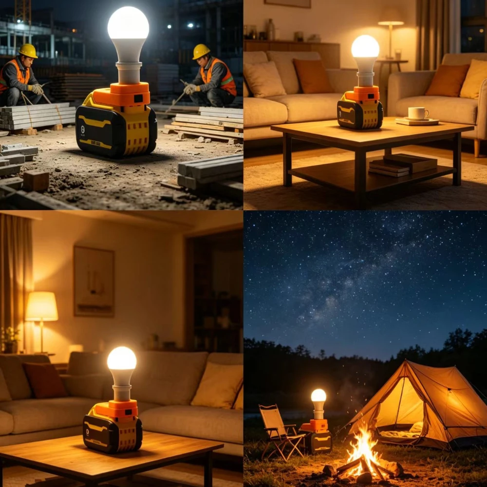 Portable 5W E27 Globe Bulb Outdoor Camping Emergency Light for Parkside X20V /Makita /Bosch /DeWalt /Ozito 18V Lithium Battery