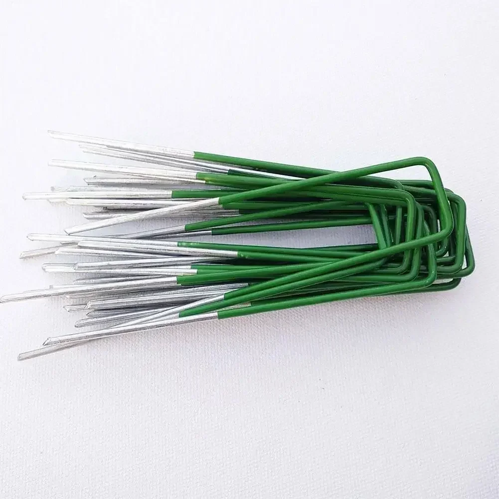 50pc Garden U-shapes Carbon Steel Galvanised Half Green Artificial Grass Turf Pegs Sunshade Net Artificial Turf Fixing Staple