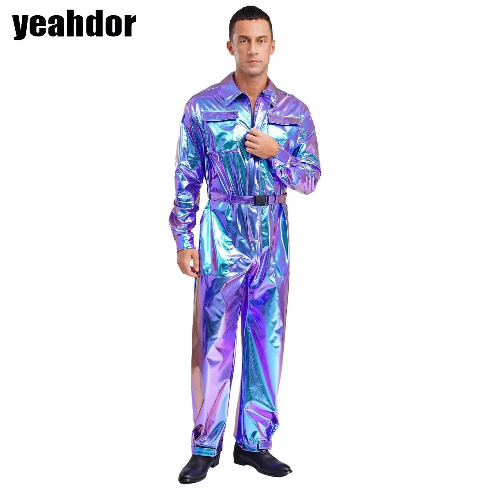 

Мужской костюм для косплея «Чужой», боди пилота астронавта на Хэллоуин с длинными рукавами, блестящие металлические комбинезоны, комбинезон на молнии, космические комбинезоны