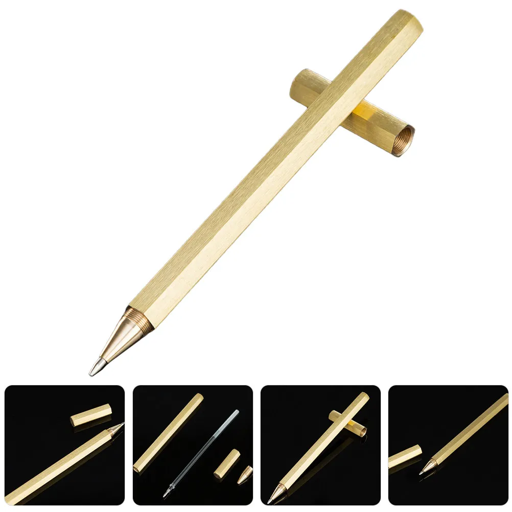 

1pc Copper Pen Handcrafted Six-Sided Smooth Vintage Metal Gel Pen For Writing Drawing Sketching Office School Stationery