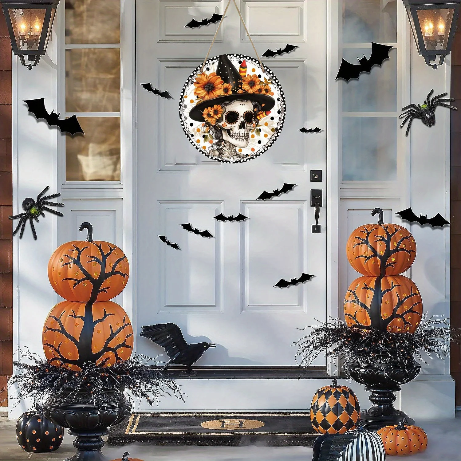 2D Flat 2DFLAT 1pc Retro Halloween Witch Ornament - Sunflower, Polka Dot And Striped Hat Design with Hanging Additions, Suitable