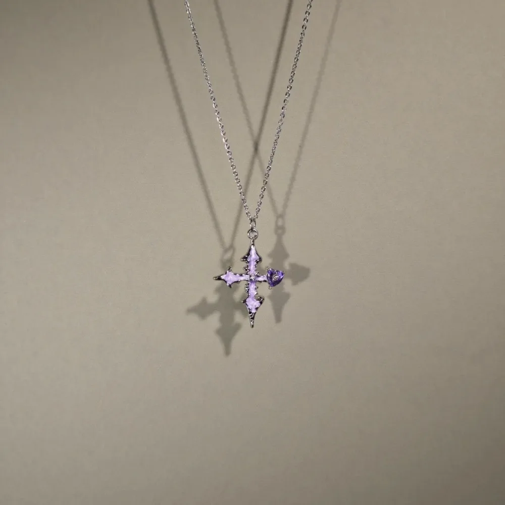Kalung Vintaga The PurpleCross Salib Zirkon Ungu untuk Wanita